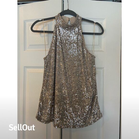 Christian Siriano New York Tops - Christian Siriano NY Women's Silver Sequin Halter Tank Top Size M